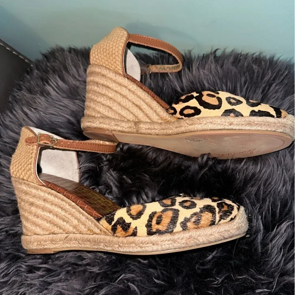 Sam Edelman Harmony Leopard Wedge espadrilles Sandals EUC SZ 9.5